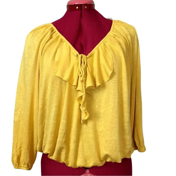 American Rag cie long sleeve raglan v-neck flounce front tie elastic XS - S - Picture 1 of 10